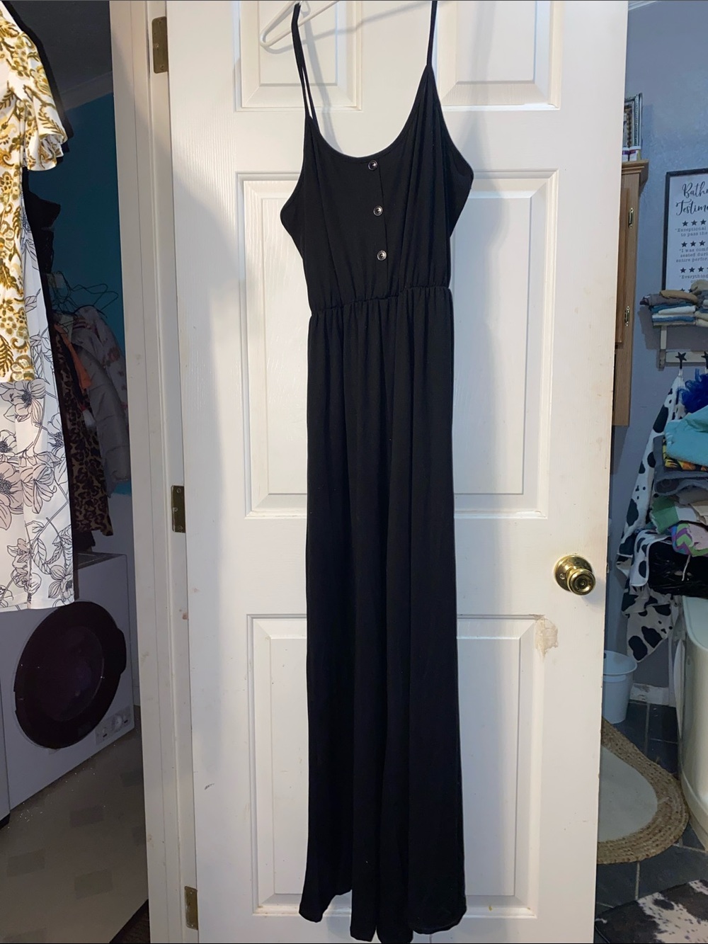 Black Spaghetti Strap jumper with faux Front Buttons, Very Stretchy! 2X